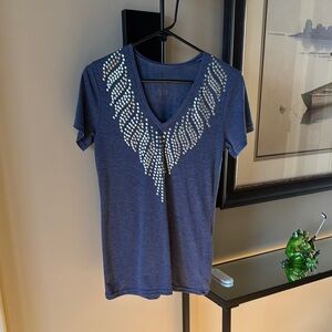 Blue V-Neck Top with Embellishments Energie Large